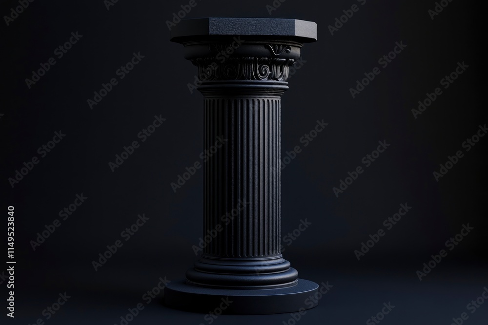 Black Greek column pedestal with a black background Black Greek column pedestal with a black background