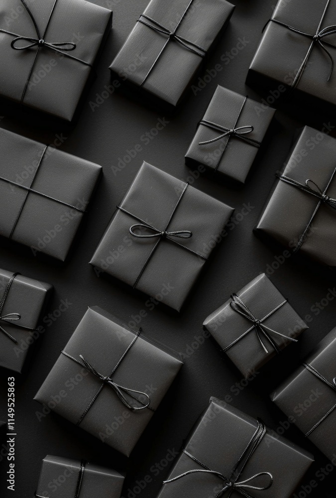 Black Gift Boxes on Black Background Black Gift Boxes on Black Background