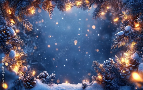 Wallpaper Mural Enchanted Winter Wonderland: Snow-Covered Pine Branches with Warm Lights Torontodigital.ca