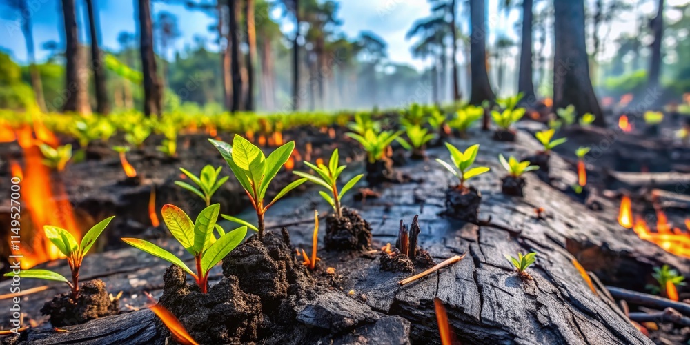 Rainforest Deforestation Macro Photography: Slash and Burn Agriculture Close-Up