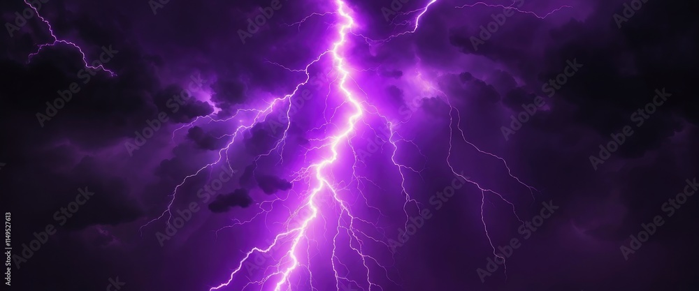 Naklejka premium Purple lightning black and dark abstract background
