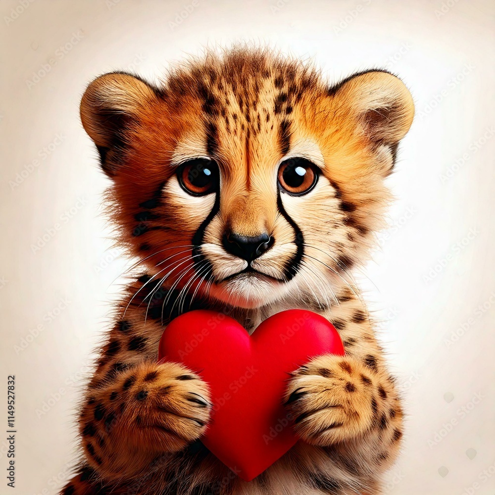 Obraz premium Cute cheetah holding a heart