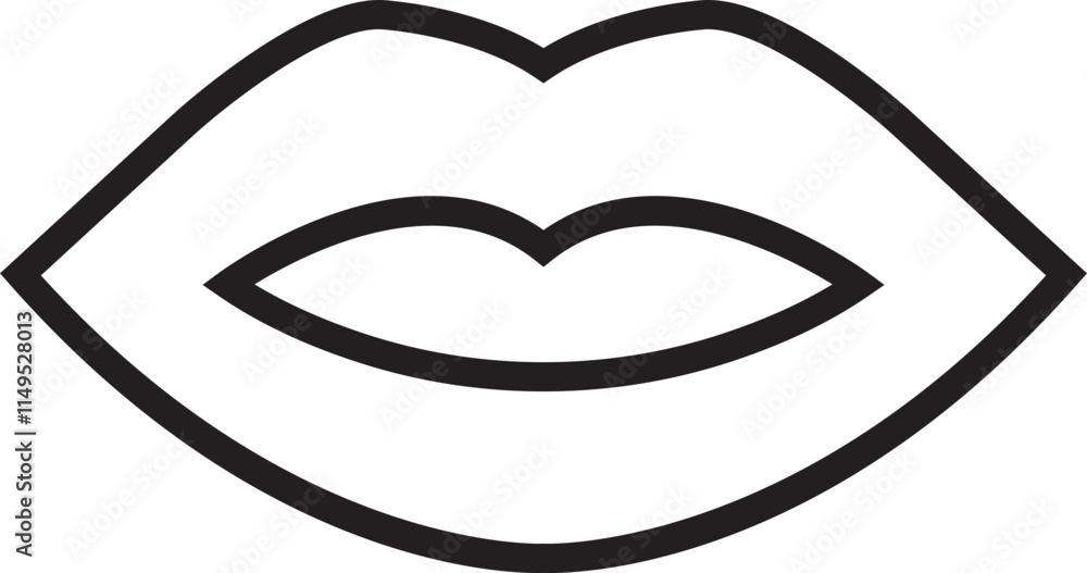 Lip gesture black line icon. Mouth expressing emotions sign. Design element for romantic poster. love symbol. Concept of beauty, minimalist style and fashion print isolated on transparent background.