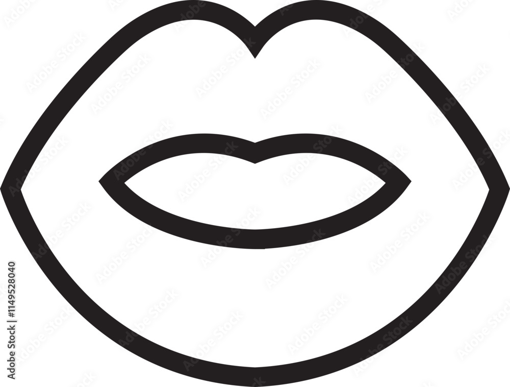 Obraz premium Lip gesture black line icon. Mouth expressing emotions sign. Design element for romantic poster. love symbol. Concept of beauty, minimalist style and fashion print isolated on transparent background.