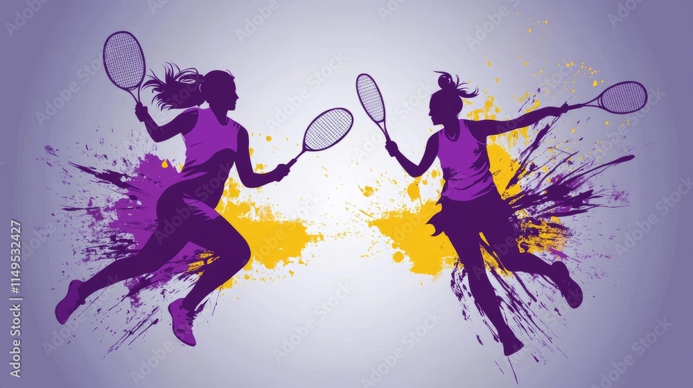 Obraz premium Modern Badminton Women Players In Action Logo