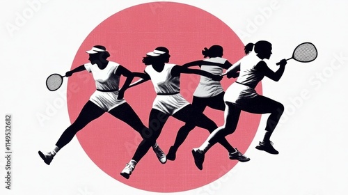 Modern Badminton Women Players In Action Logo