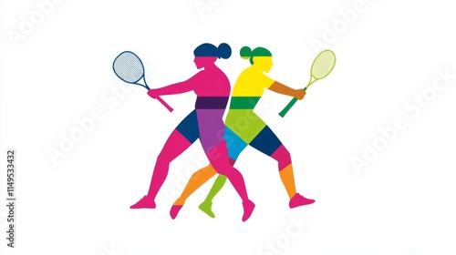 Modern Badminton Women Players In Action Logo