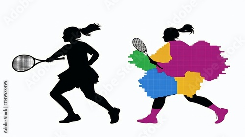 Modern Badminton Women Players In Action Logo