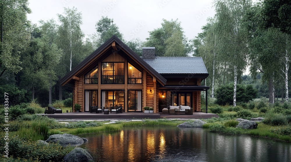 Modern Log Cabin Home in a Forest Setting Modern Log Cabin Home in a Forest Setting
