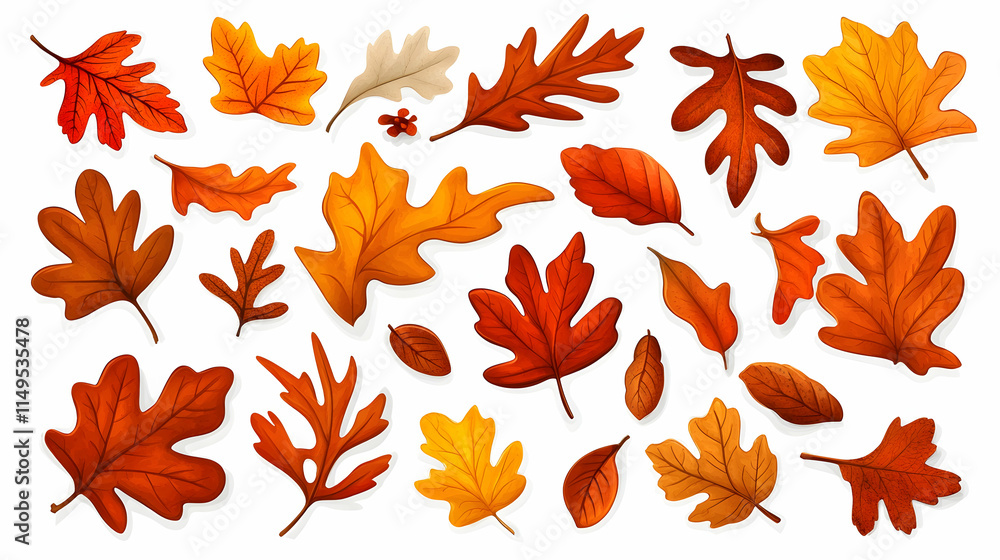 Autumn Oak Leaves Collection, Fall Foliage Design Elements, White Background, Thanksgiving, Graphic Design. generative ai Autumn Oak Leaves Collection, Fall Foliage Design Elements, White Background, Thanksgiving, Graphic Design. generative ai