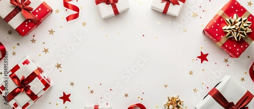 Festive Gift Boxes on White Background