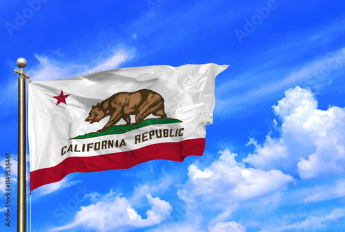 California Republic Flag Waving in the Clear Blue Sky