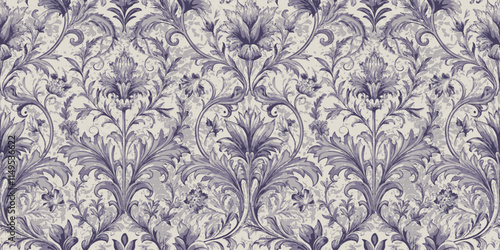 Elegant floral wallpaper pattern in shades of purple and cream, adding a touch of sophistication to any interior space.