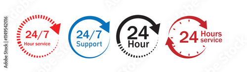 24 hours service vector symbol. 24h service duration sign. 24 h discount offer. same day delivery line icon set. fast 24hr support sign collection.