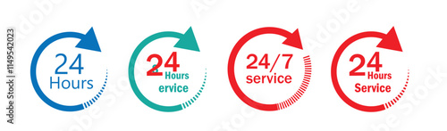 24 hours service vector symbol. 24h service duration sign. 24 h discount offer. same day delivery line icon set. fast 24hr support sign collection.