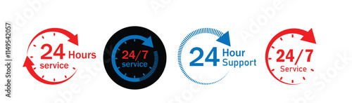 24 hours service vector symbol. 24h service duration sign. 24 h discount offer. same day delivery line icon set. fast 24hr support sign collection.