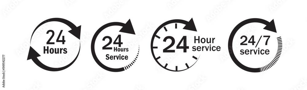 24 hours service vector symbol. 24h service duration sign. 24 h discount offer. same day delivery line icon set. fast 24hr support sign collection. 24 hours service vector symbol. 24h service duration sign. 24 h discount offer. same day delivery line icon set. fast 24hr support sign collection.