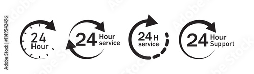 12 hours service vector symbol. 12h service duration sign. 12 h discount offer icon set. Fast 12hr support sign collection. Vector illustration.