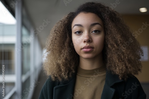 Portrait of a college student standing in a lecture room