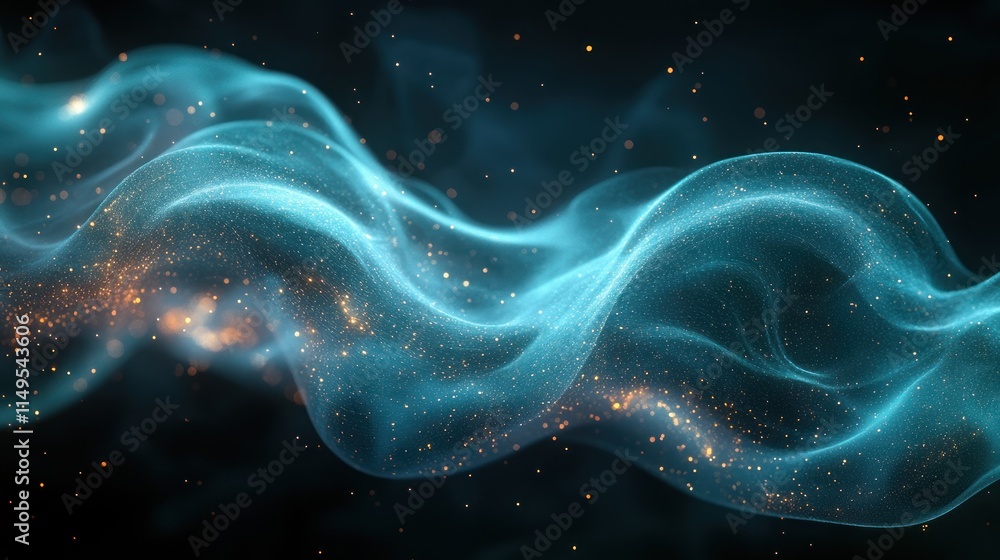 Abstract blue wave with glowing particles on dark background. Abstract blue wave with glowing particles on dark background.