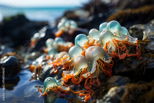 intricate patterns and vibrant colors of seaweed, which embody a mesmerizing backdrop of ocean's floor, serve as a profound source of inspiration for both artists and nature enthusiasts alike photo