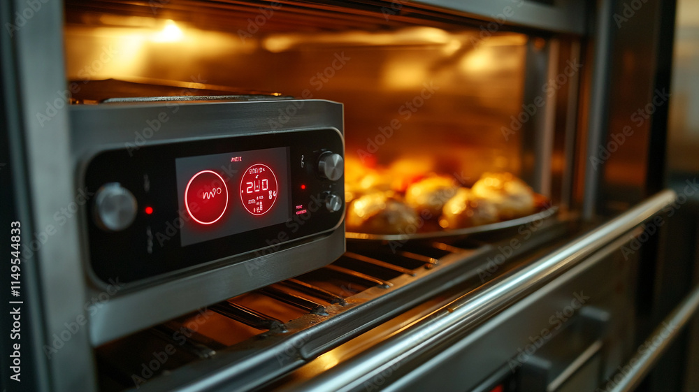 Cooking delicious meals in a modern oven at home during the evening. Cooking delicious meals in a modern oven at home during the evening.