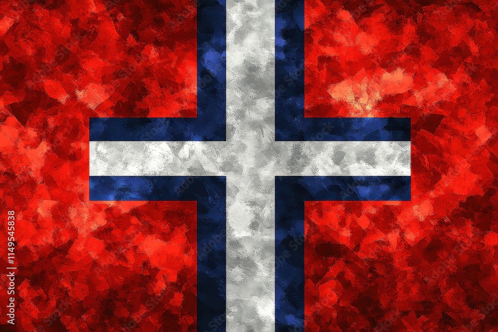 Obraz premium Artistic Representation of the Norwegian Flag: A Textured and Vivid National Symbol