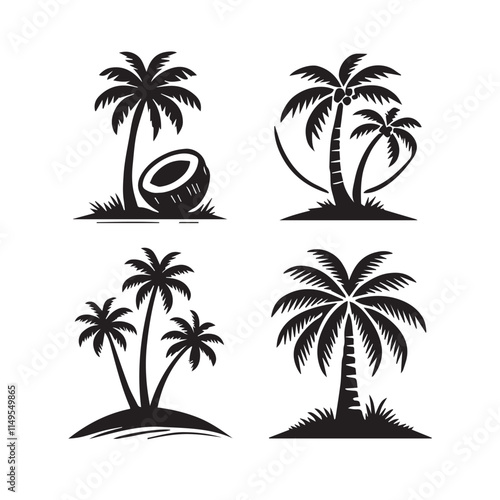 Vector collection of simple and minimalist coconut tree silhouettes