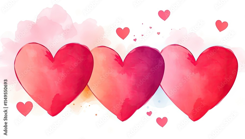 Watercolor-style hearts with a soft gradient effect, ideal for romantic designs. Watercolor-style hearts with a soft gradient effect, ideal for romantic designs.