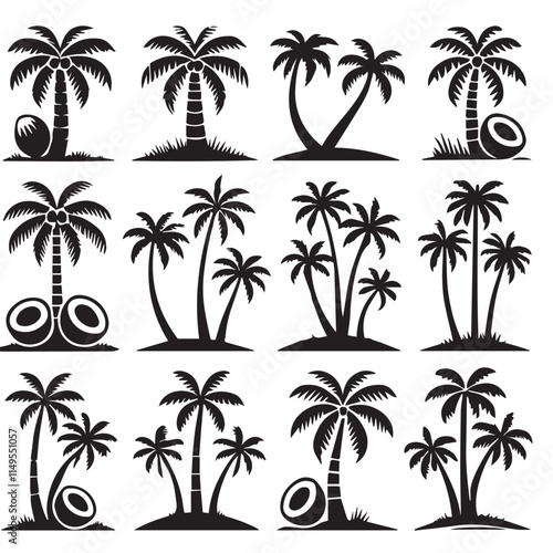 Vector collection of beautiful coconut tree silhouettes