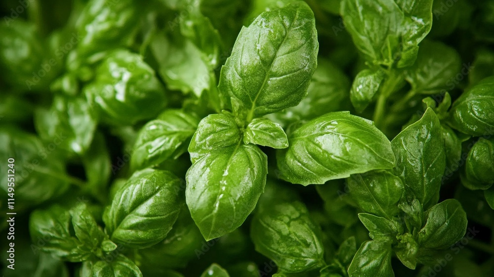 Fresh Green Herb Leaves Close Up with Vibrant Texture Fresh Green Herb Leaves Close Up with Vibrant Texture
