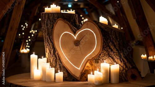 Romantic Wooden Heart Decorated with Candles