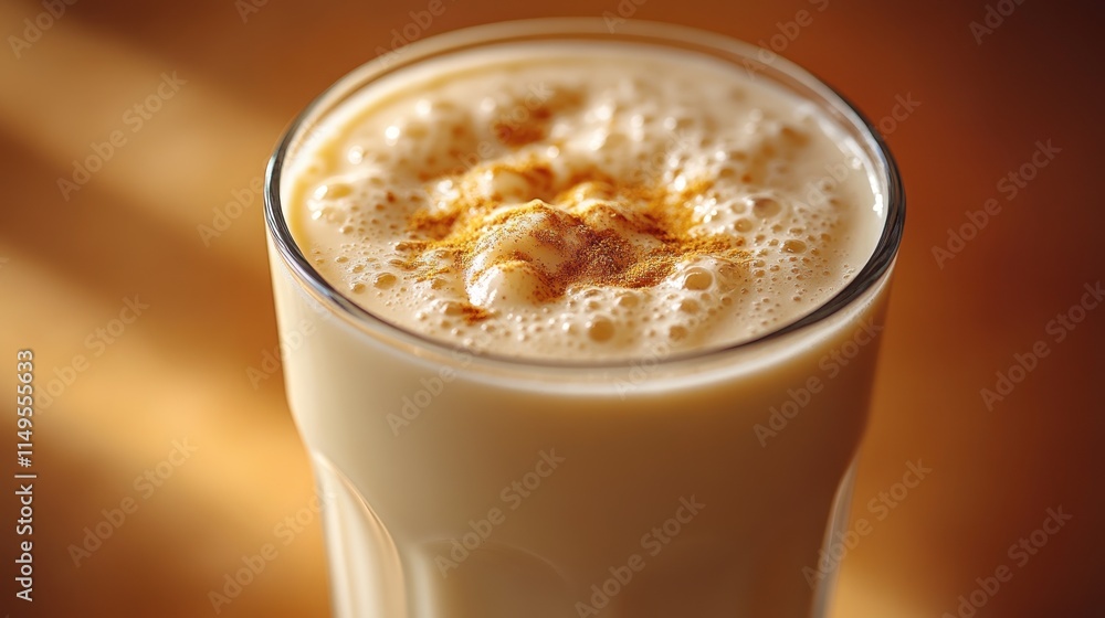 Creamy milkshake with cinnamon topping in glass. Creamy milkshake with cinnamon topping in glass.