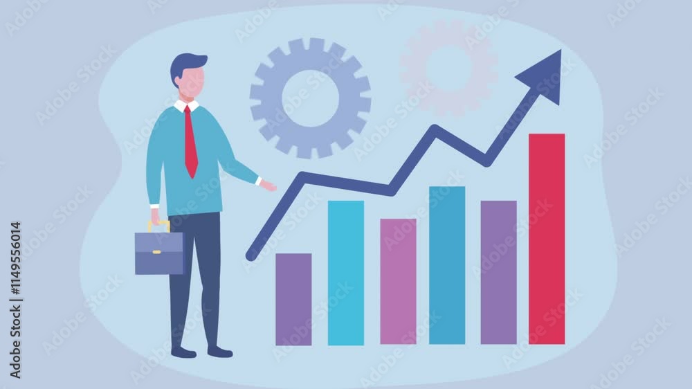 Business Man with Statistics Bar Information Business Man with Statistics Bar Information