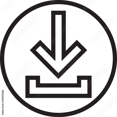 Download icon in outline style. install symbol. Upload button. Load symbol. Software download arrow. Save button. Download files, applications, documents pictogram isolated on transparent background.