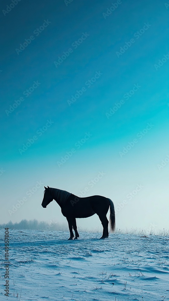 Silhouette of a wild horse blending with snow Silhouette of a wild horse blending with snow
