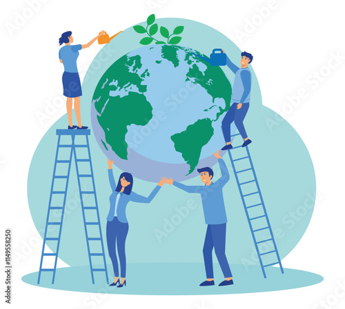 Earth Day Man Save Green Planet Environment.