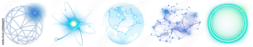 Digital technology light effect png cut out element set, transparent background Digital technology light effect png cut out element set, transparent background