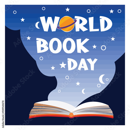 Celebrating World Book Day with Open Book and Celestial Themes.