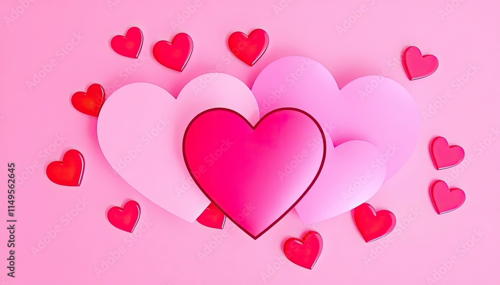 Abstract gradient hearts overlapping on a soft pink background for a modern Valentine theme. Abstract gradient hearts overlapping on a soft pink background for a modern Valentine theme.
