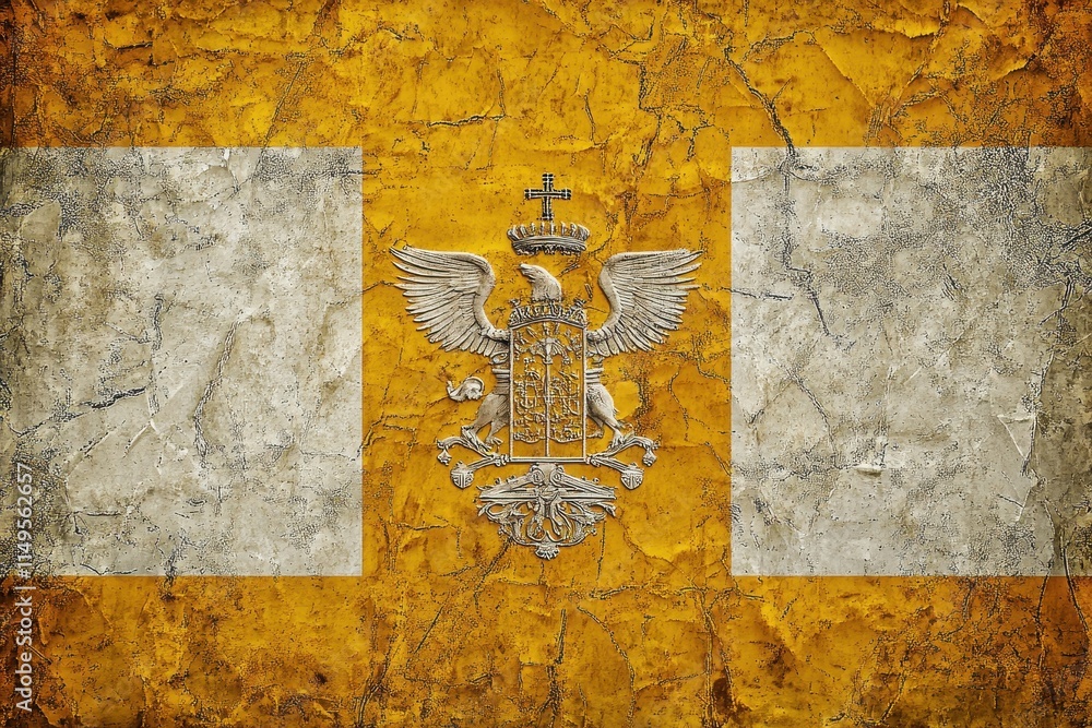 Naklejka premium Ancient Flag of the Kingdom of Georgia Depiction on a Cracked Wall