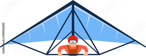 Hang glider, hang glider icon with man isolated on white background. Vector, cartoon illustration.