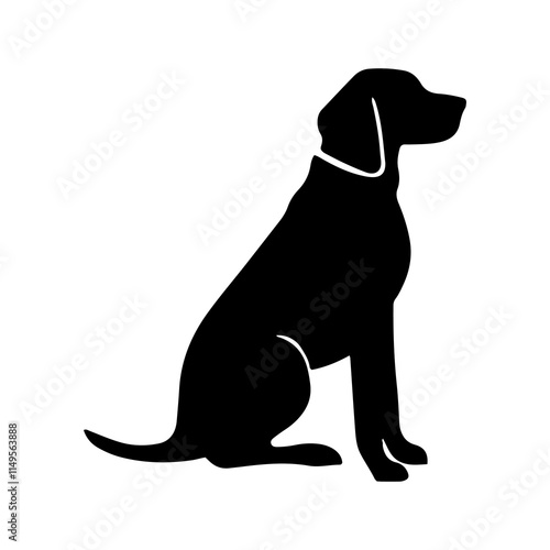 Cute dog sitting silhouette vector illustration design on black background.