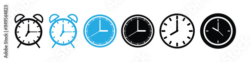 Set of clock icons. Clock, time con set in Circle Shape.