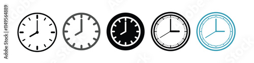 Set of clock icons. Clock, time con set in Circle Shape.