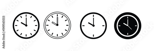 Set of clock icons. Clock, time con set in Circle Shape.