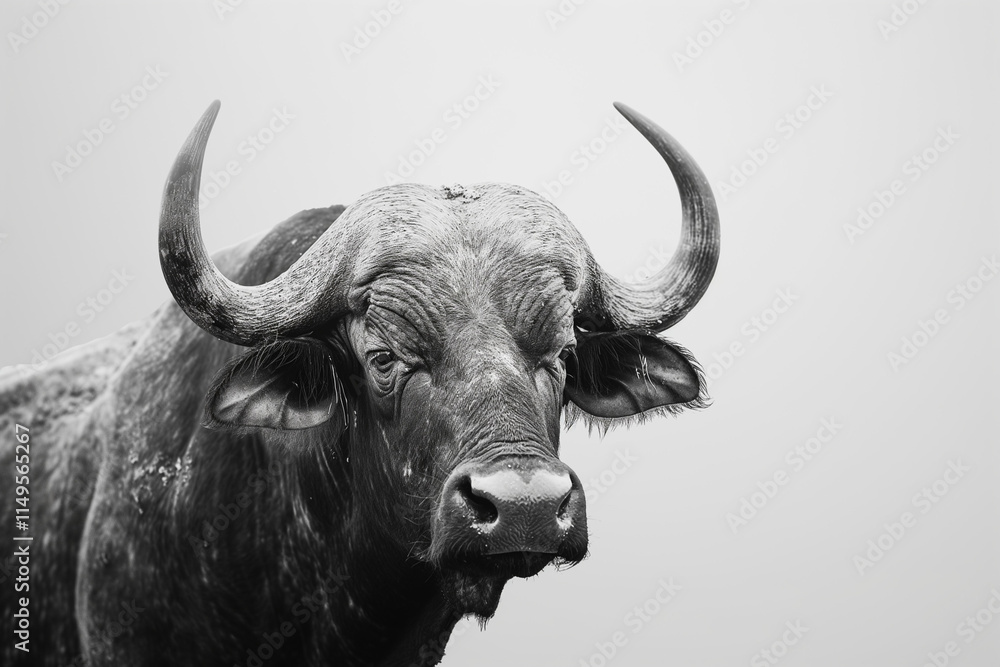 Portrait of Cape buffalo or African buffalo (Syncerus caffer). Generative AI Portrait of Cape buffalo or African buffalo (Syncerus caffer). Generative AI