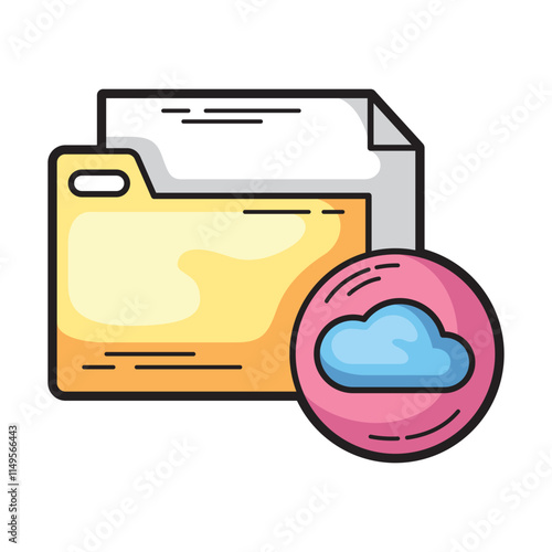 Cloud storage concept with files in folder, great for technology or cybersecurity design projects needing symbolic visuals