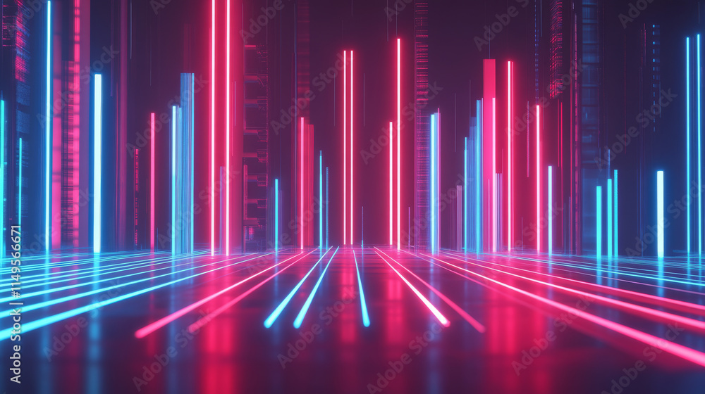 Neon laser wave for music equalizer concept. Realistic vector illustration of abstract red and blue glow line as sound energy pulse. Gradient led fluorescent dynamic chart for synthwave design. Neon laser wave for music equalizer concept. Realistic vector illustration of abstract red and blue glow line as sound energy pulse. Gradient led fluorescent dynamic chart for synthwave design.