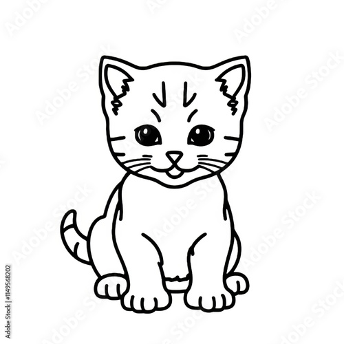 Adorable Kitten Line Drawing - Simple Cat Illustration for Children's Coloring Activities photo